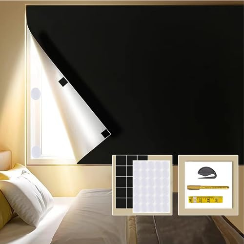 ACFELLE Portable Blackout Window Cover, Upgraded 47x57 Blackout Curtains No Drill Cuttable DIY Self-Adhesive Hook Loop Tapes, Travel Reusable Blinds/Shades for Bedroom 1.2m