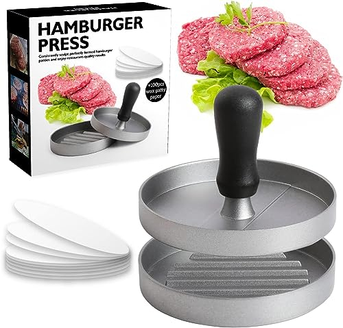 XTDMJ Presse à Burger Moule Steak Haché en Aluminium Revêtement Antiadhésif + 100 Feuilles De Papier Sulfurisé, Ustensiles De Cuisine pour Faire De Délicieux Hamburgers, Galettes Et Barbecues