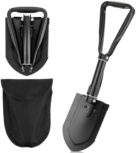 TAOPE Pala Pieghevole 58cm, Pieghevole Campeggio Multifunzionale, Nero Pala Portatile in Acciaio al Carbonio, Ideale per Trekking, Saccopelismo, Giardinaggio, Emergenza Auto, Pesca, Scavo