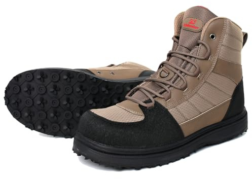 Kylebooker Men’s Wading Boots Lightweight Anti-Slip Rubber Bottom Fly Fishing Wading Shoes Khaki (Rubber Sole, 11)