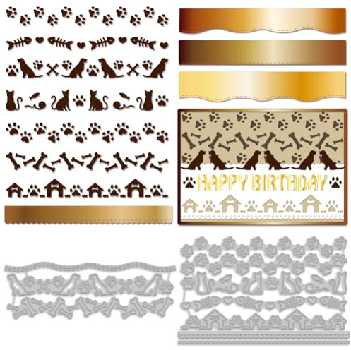 MAYJOYDIY 10 Stück Katzen Hund Stanzformen Tiere Metall Stanzformen Fisch Katzen Hund Pfote Druck Stanzformen Prägeschablonen für handgefertigte Kartenherstellung Scrapbooking Album Papier Handwerk