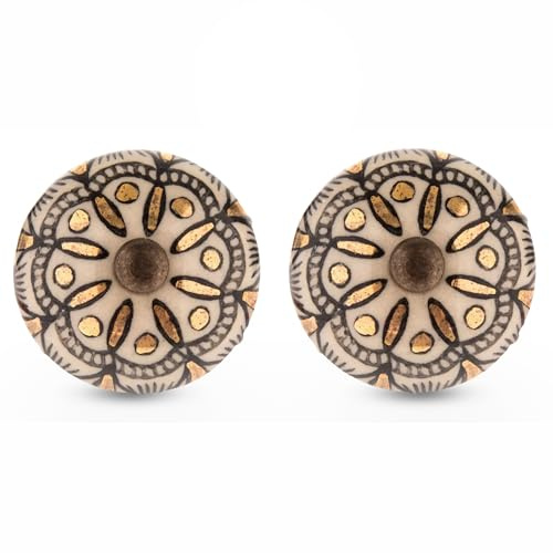 Gold & White Foil Medallion Knob – Premium Decorative Knobs for Cabinets and Drawers – Novelty Furniture Knobs and Pulls for DIY Hardware Crafts – Vanity, Dresser Hardware for Home Decor - Set of 2
