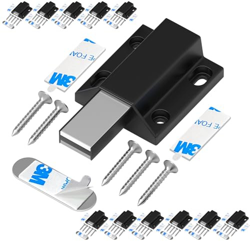 Magnetic Push Latches Without Nail Installation Tonitrui Push to Open Door Latch Magnetic Touch Latches Kitchen Door Push Release Latch for Cabinet Door Closure and Popping Open(Black 12 Pack)