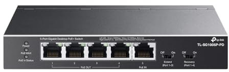 TP-Link TL-SG1005P-PD | Commutateur Gigabit Ethernet Gigabit à 5 Ports | 1 PoE++ entré@90 W, 4 Sorties PoE+ jusqu'à 66 W | Plug & Play | Mode Extension | QoS, IGMP, PoE Récupération Automatique |