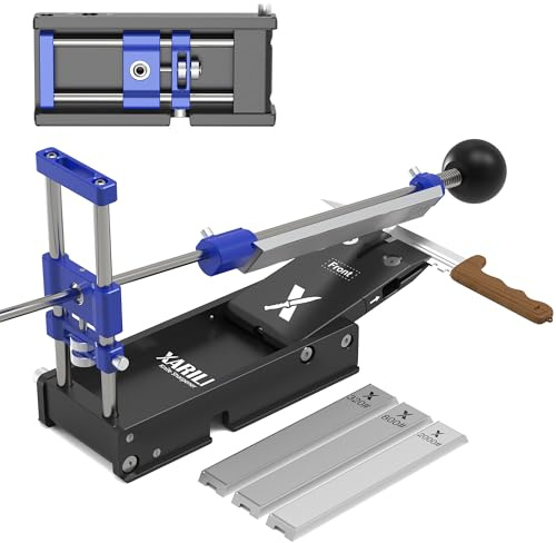 XARILK Faltbares Messerschärfsystem, Verstellbarer Winkel | Tragbares Design, 3 Diamantplatten 320#/800#/2000#, Klingenwechsel ohne Entfernen, Für Jagd- & Küchenmesser