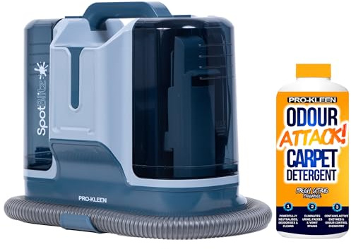 Pro-Kleen Spot Cleaner Carpet Washer 650W With 1L Carpet Shampoo, 1.8L Tank, Remove Spills and Stains from Carpets, Stairs, Upholstery, 5 Cleaning Attachments (Spot Cleaner With 1L Fresh Citrus)