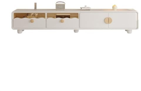 Lizhuzhuzs28 Mesa de TV Mueble de TV Blanco con 2 cajones, Esquinas Redondeadas, Sala de Estar Minimalista Moderna, Espacio de Almacenamiento de partición for el hogar Mueble para Salón