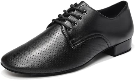 YCALCP Scarpe da Ballo Uomo Latino Punta Chiusa Lacci Standard Salsa Tango Professionali,Nero,Tacco 2.5 cm,EU 40