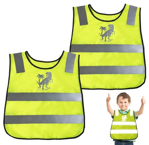 Ourdort 2 Pezzi Giubbotto di Sicurezza per Bambini,Gilet Catarifrangente per Bambini,Giubbotto Catarifrangente Bambino,360° Gilet Alta Visibilita Universale per Bambini da 2 a 12 Anni (KL)