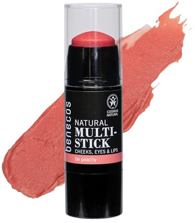 Benecos 3in1 Multi-Stick be peachy - cremiger Blush-Stick für Wangen, Augen & Lippen - Lidschattenstift mit Bio-Rizinusöl - zertifizierte Naturkosmetik