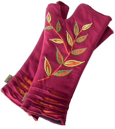 Vishes - alternative Bekleidung - Bestickte Damen Handschuhe Stulpen mit Daumen Fleece Gefüttert
