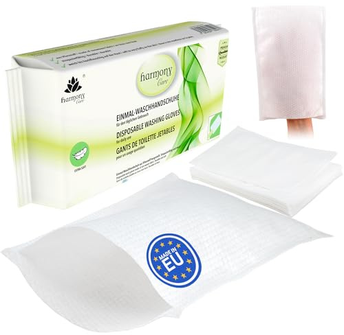 Harmony Care® - 50x weiche Einmal Waschhandschuhe aus Spunlace, Einmalwaschlappen für Erwachsene Pflege & Babys - extra dicke reizfeste Waschlappen einweg - Trocken