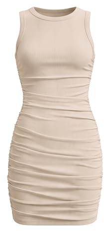 EXARUS Mädchen Figurbetontes, kurzes gerüschtes Bleistiftkleid, enganliegend, ärmellos, Tanktop, Rundhalsausschnitt, lässiges Minikleid