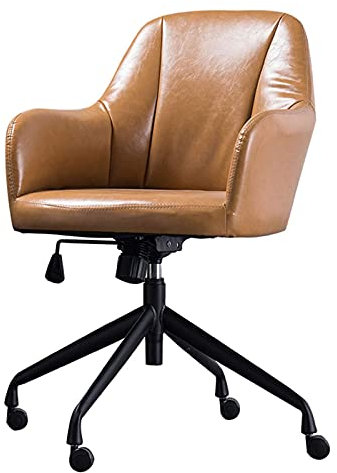 sjdoPulse Mid-Century-Bürostuhl Aus Leder Für Computer Und Schreibtische, Gaming-Stühle Mit Nylonbeinen Und 360°-Drehrädern Für Büroangestellte, Designer Und Gaming