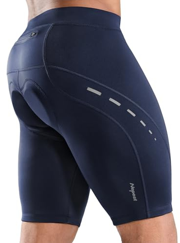 Nepest Mens Cycling Shorts 4D Padded Anti-Slip Leg Bike Half-Pants with Back Zipper Pocket Road Mountain Biking Tights Underpants Dark Blue,XL