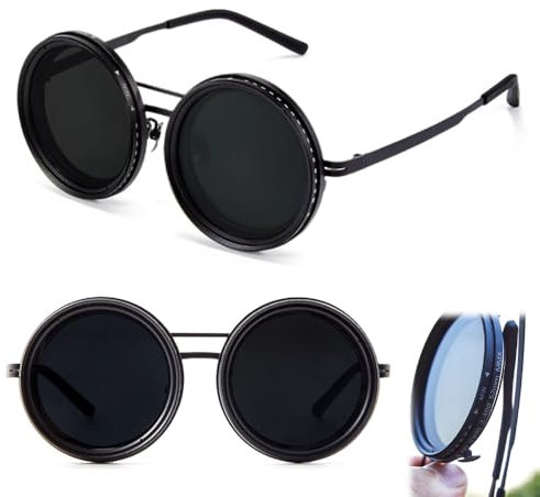 givuaime 2025 Neueste Runde Polarisierte Sonnenbrille Schwarz, 1-9 Gänge Verstellbar, Retro für Herren & Damen, Angeln, Reisen, Fahren
