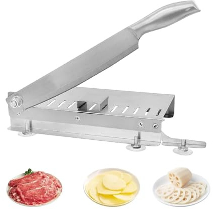 CROWNSHOP Frozen Meat Slicer Manual Bone Meat Cutter Stainless Steel Ribs Meat Chopper Home Commercial Food Slicer Machine for Fish Chicken Beef Frozen Meat Vegetables Deli BBQ Cooking