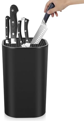 Lebensmittelechter Messerblock, Messerblock ohne Messer, Abnehmbarer Messerhalter mit Wasserablauf, Multifunktionaler Knife Holder für Kochmesser, Brotmesser, Gemüsemesser, Obstmesse (Schwarz)