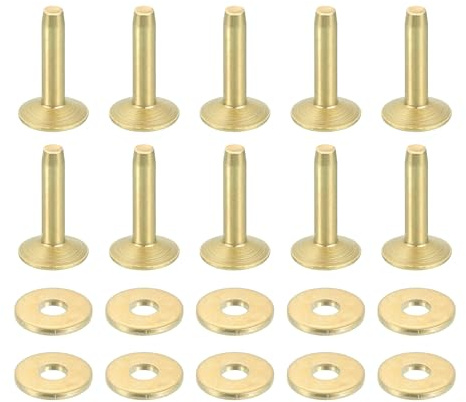 QUARKZMAN 25 Set Rivetti E Rondelle In Rame 10x3.3x14mm Fai Da Te Tono Oro | Per Forniture In Pelle, Rame Solido