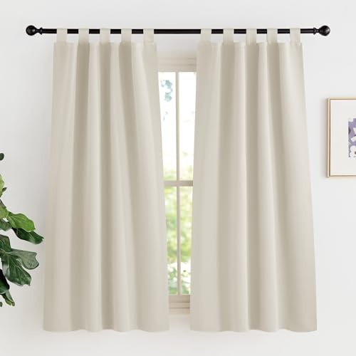 KGORGE Blickdichte Scheibengardinen Küche Modern Schlaufenvorhang Kurz | Hellbeige, H150 x B90 cm, Schlaufenschal 2er Set, Thermovorhang Hitzeschutz, Verdunkelung, Sonnenschutz, für Schafzimmer