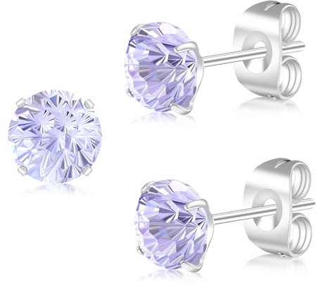 Artskin G23 Boucles d'oreilles en titane avec zircone cubique pour femmes et hommes - Boucles d'oreilles CZ rondes à coupe simulée diamant 6mm - Hypoallergéniques - Argent - Pour oreilles sensibles