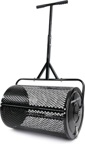 Distribuidor de compost de 24 pulgadas, Distribuidor de turba con accesorios de instalación, Distribuidor de césped con rodillo de malla metálica para tierra vegetal, estiércol, mantillo y abono de