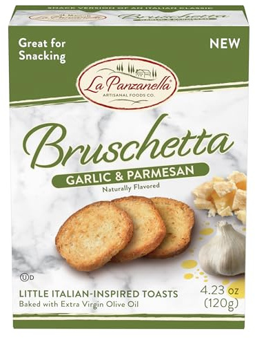 La Panzanella Garlic and Parmesan Bruschetta Crackers - Italian-inspired Toasts, For Soups, Dips, Spreads or Snacks, 4.23oz (120g)