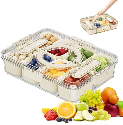 Druuzyl Snackslåda med 8 fack med lock - delad matbricka för mat, godis, torkad frukt, nötter och kryddor - praktisk förvaring för lunch, picknick eller kontor