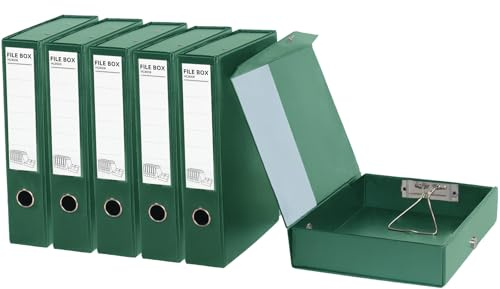 URbantin A4 arkivlåda, 6 stycken arkivlådor med klämmor, dokumentlåda av plast, 65 mm ryggbredd, arkivlåda för kontor, grön