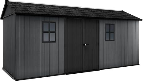 Keter Newton 1775 Geräteschuppen aus Evotech Kunststoff, 20 mm Wände, inkl. Boden, 2 Fenster, Skylight, 539x230x246 cm, Grau