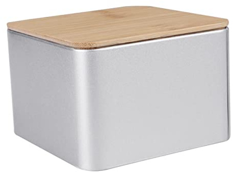 LIFKOME 2pcs Tinplate Can Metal Lids Biscuit Tins Small Tin Box for Tea Cupcakes Cookies Business Cards Bamboo Cover