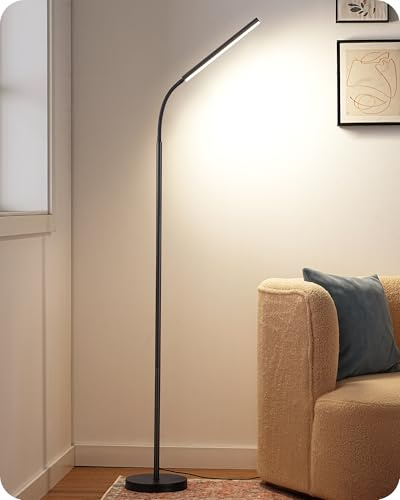 EDISHINE LED Floor Lamp, Flexible Gooseneck, 3 Color Temperatures, Black | Three Colour Temperatures(3000K-4000K-6000K), Stepless Dimmable, Standing Lamp for Living Room, Bedroom, Reading