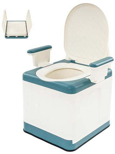 Bedside - Toilette portatile, pieghevole, portata 150 kg, con braccioli, per anziani, 43,5 x 39 cm, pieghevole, colore: blu mare, beige