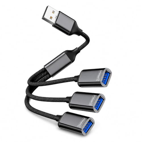 Avigers USB Splitter 1 auf 3 mit USB 3.0 und 2 USB 2.0 Ports | 1 USB-Eingang auf 3 Ports, 1 x USB 3.0 plus 2 x USB 2.0, für Daten, Strom, Tastatur, Maus und Konsole