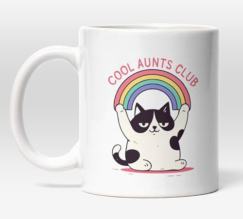 Millhouse Prints Cool Aunts Club Mug – Grumpy Cat Rainbow Coffee Cup – Funny Aunt – 11oz Ceramic