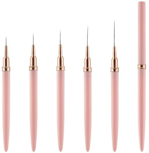 BEAMARKER Juego de 5 pincel Metálico para Uñas, Pinceles Delineadores Rosas, Pinceles de Diseño para Pintura de Esmalte de Gel UV, Herramientas de Dibujo para Punteo de Uñas de Plástico, para Líneas L