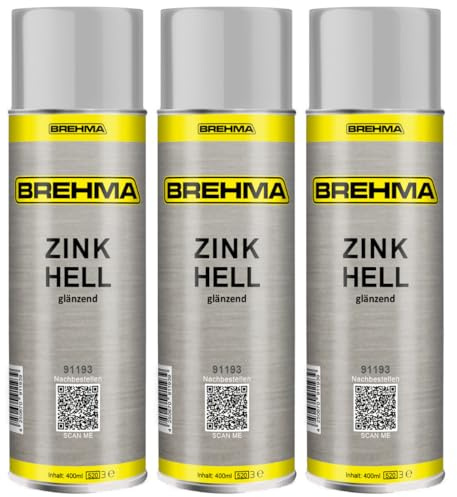 BREHMA 3x Zinkspray hell glänzend Grundierung Korrosionsschutz bis 300° C 400ml