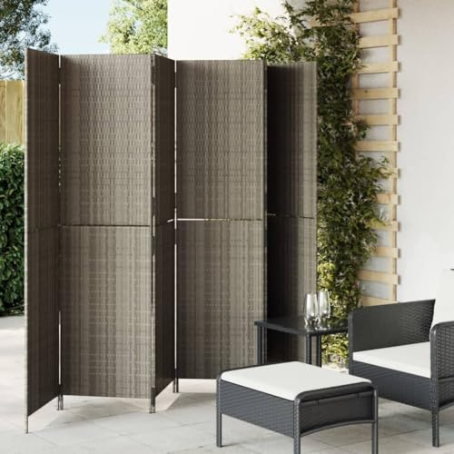 Mokuyary Paravent Set of 6 Grey Poly Rattan Room Dividers Screen, Foldable Privacy Screen, Room Divider, Decorative Screen for Living Room, Bedroom, Home, Office