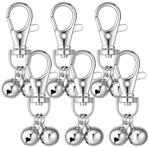 6 Stück Glocken Halsband Laute Katzen Hundeglocken Glöckchen Haustier Glocken für Halsbänder Glockenhaken Glocke Hunde Haustiere Hundehalsband Silber Tracker Schlüsselringe Zubehör für Katze Halskette