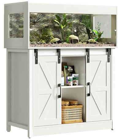 Herture Reptilien Terrarium mit Unterschrank, 150L Reptilien Terrarium mit Ständer, für Bartagame, Schlangen, Jungtiere, Schiebetüren aus Acrylglas, Gitterdeckel, Steckdose, 116x46x91cm, EPX06RTW