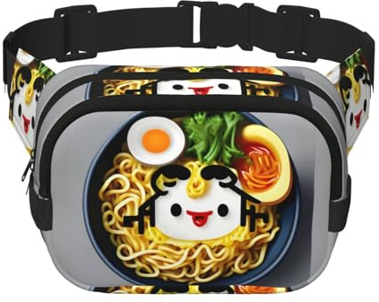 Bolsa de cintura cuadrada de doble capa con estampado de ramen, diseño de huevera, para hombres y mujeres