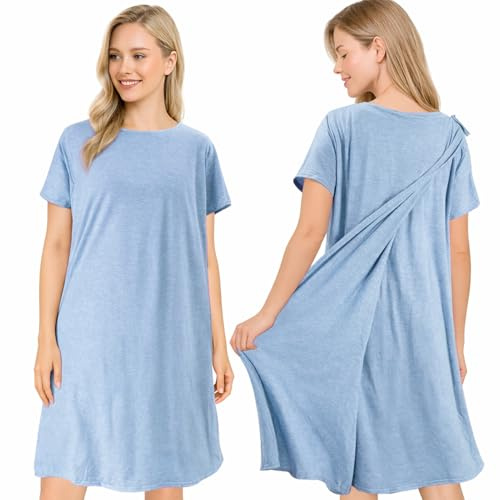 JLFDLLYYZQ Chemise de nuit pour femme - Chemise de nuit d'allaitement à déchirer - Fermeture à fixer - Robe de chimio - Convient pour les femmes enceintes, les mères allaitantes, les patients