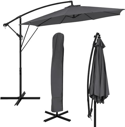 ML-Design Parasol Déporté Ø 300 cm Anthracite en Aluminium avec Manivelle, Protection UV50+ Tissu Imperméable, Modèle Inclinable et Pivotant 360°, Meuble pour Jardin Terrasse, Housse et Support inclus