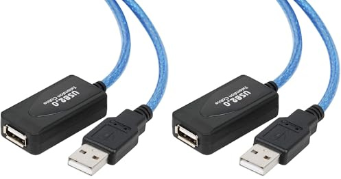 TRIXES 10m USB Extension Cable with Active Repeater – USB 2.0 Male to Female – High-Speed Data Transfer – Compatible with Printers, Keyboards, Wi-Fi Antennas, Game Consoles (Pack of 2)