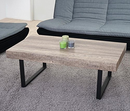 Mendler Couchtisch Kos T576 - Wildeiche, dunkle Metall-Füße | Wohnzimmertisch, 40x110x60cm, MVG-Zertifiziert