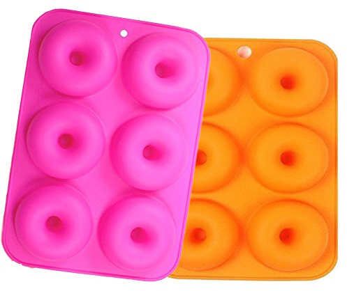 WedFeir 6-Cavity Silicone Cookie Molds Set of 2, Non-Stick Donut Mold Full-Sized Safe Baking Tray Maker Baking Pan for Cake Biscuit Bagels Muffins- Heat Resistance.