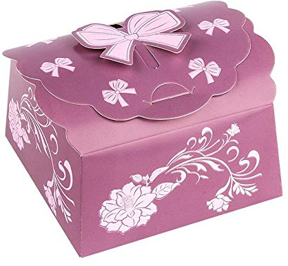 Ideen mit Herz 10 Geschenkboxen aus veredeltem Papier, Perlmuttveredelung | ideal für Hochzeit, als Gastgeschenk | verschiedene Größen von klein bis groß (Schleife - aubergine/rosa, 10 x 10 x 5 cm)
