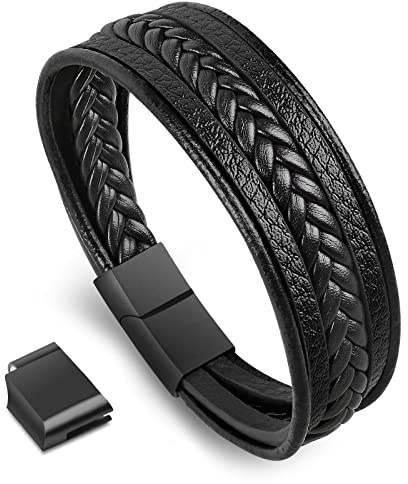 flintronic Herren Armband，Premium Echtlederarmband für Braid Männer | Armband Herren mit Magnetverschluss | Tolles Geschenk für Männer