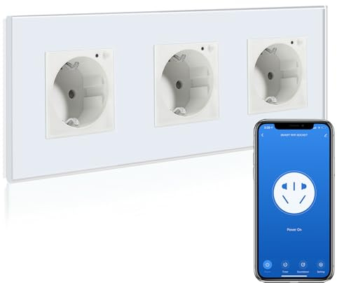 BSEED Enchufe Triple de Pared WiFi,Schuko Enchufe inteligente Compatible con Alexa y Google Home,Control de APP y Función de Temporizador,protección de contacto,16A Blanco