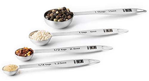 DI ORO® 4-Piece 18/8 Stainless Steel Measuring Spoons Set - Easy-to-Read Measurements - for Dry and Liquid Ingredients - Great Kitchen Tools for Cooking and Baking - Dishwasher Safe, Easy to Clean